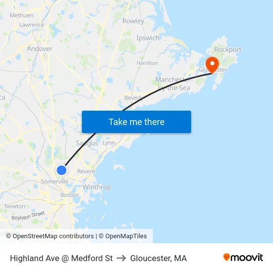 Highland Ave @ Medford St to Gloucester, MA map