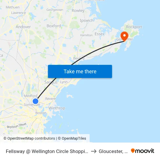 Fellsway @ Wellington Circle Shopping Ctr to Gloucester, MA map