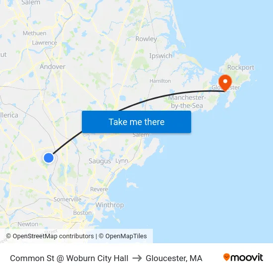 Common St @ Woburn City Hall to Gloucester, MA map