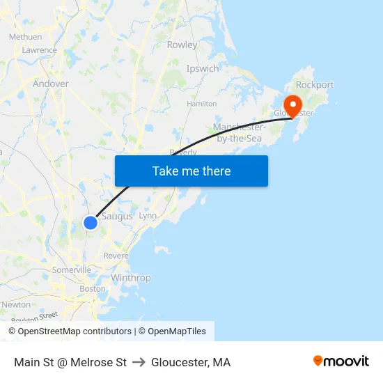 Main St @ Melrose St to Gloucester, MA map