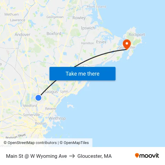 Main St @ W Wyoming Ave to Gloucester, MA map