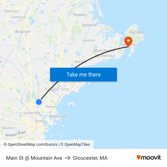 Main St @ Mountain Ave to Gloucester, MA map