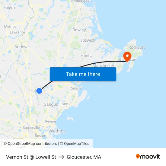Vernon St @ Lowell St to Gloucester, MA map