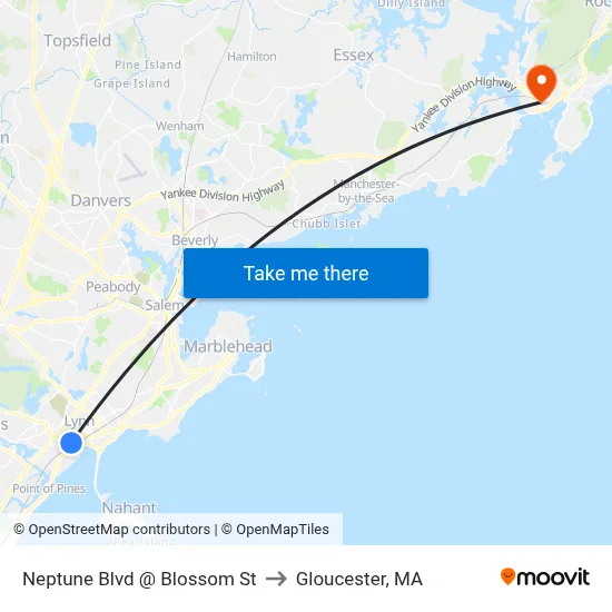 Neptune Blvd @ Blossom St to Gloucester, MA map