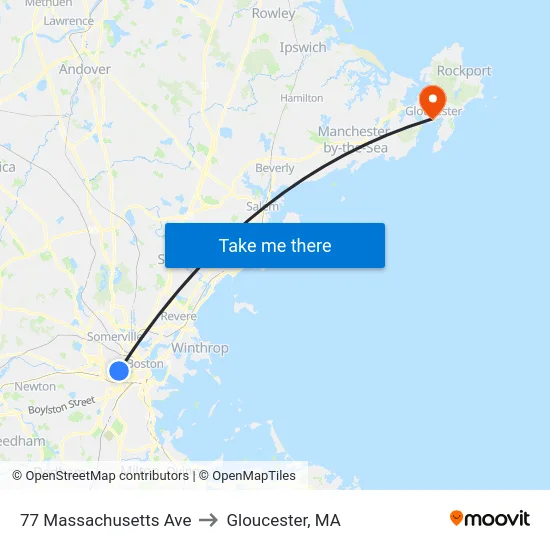 77 Massachusetts Ave to Gloucester, MA map
