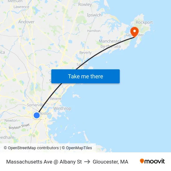Massachusetts Ave @ Albany St to Gloucester, MA map