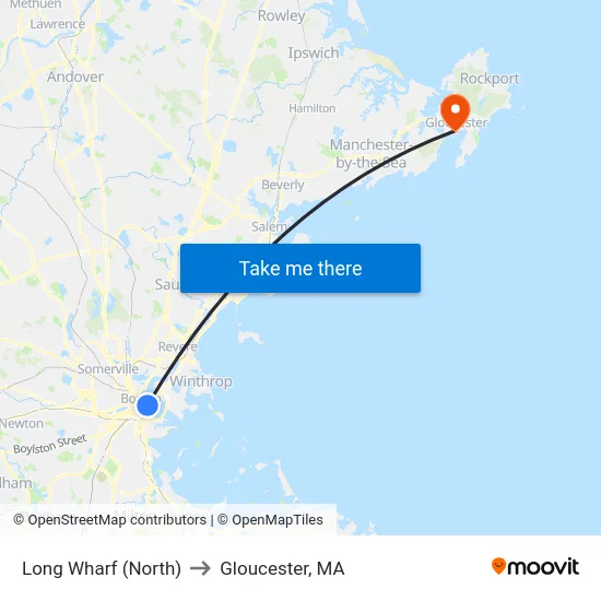Long Wharf (North) to Gloucester, MA map