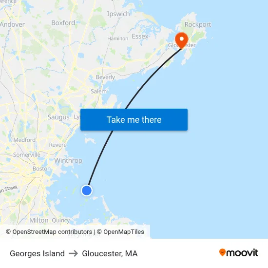 Georges Island to Gloucester, MA map