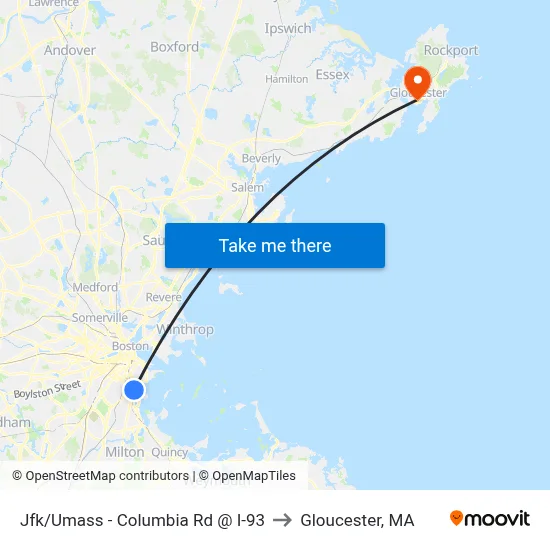 Jfk/Umass - Columbia Rd @ I-93 to Gloucester, MA map