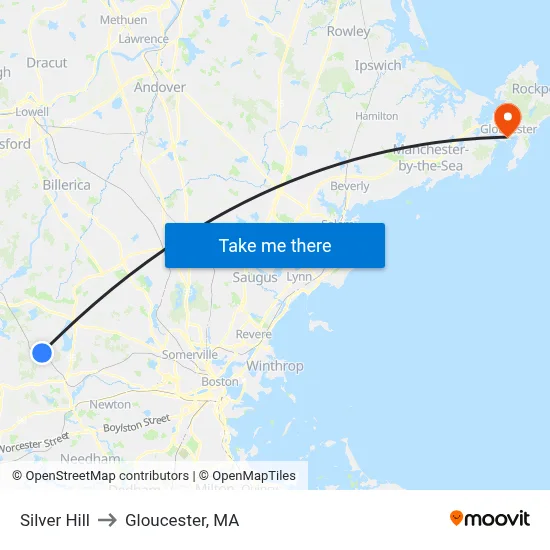 Silver Hill to Gloucester, MA map