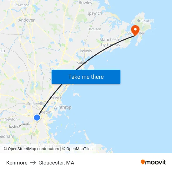 Kenmore to Gloucester, MA map