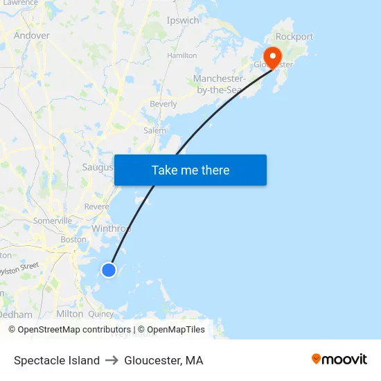 Spectacle Island to Gloucester, MA map
