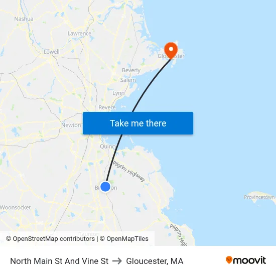 North Main St And Vine St to Gloucester, MA map