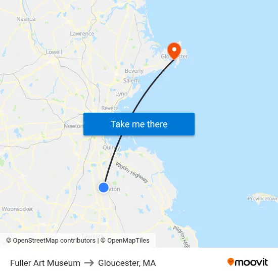 Fuller Art Museum to Gloucester, MA map