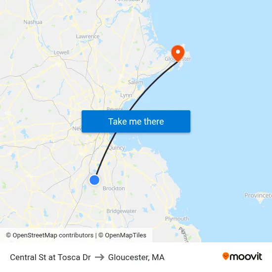 Central St at Tosca Dr to Gloucester, MA map