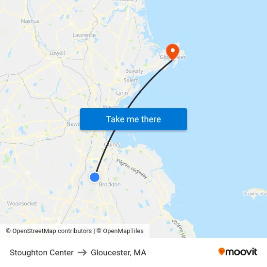Stoughton Center to Gloucester, MA map