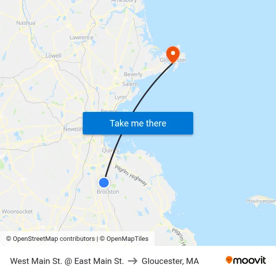 West Main St. @ East Main St. to Gloucester, MA map