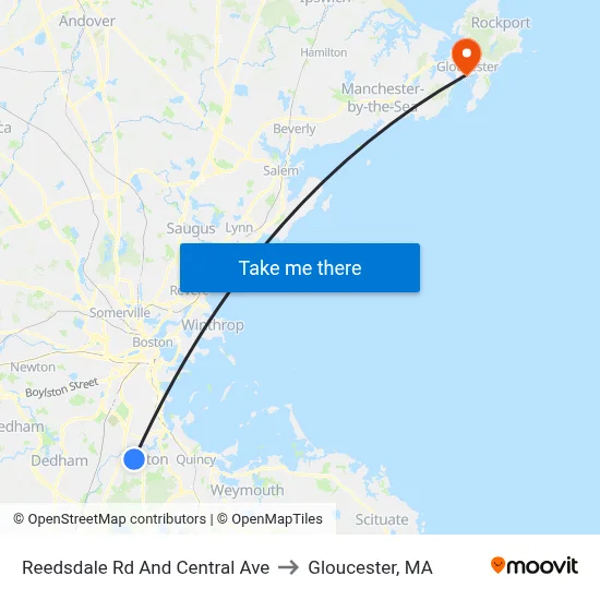 Reedsdale Rd And Central Ave to Gloucester, MA map