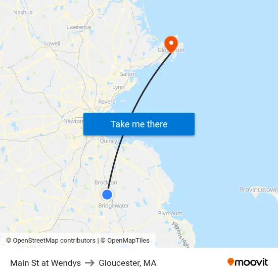 Main St at Wendys to Gloucester, MA map