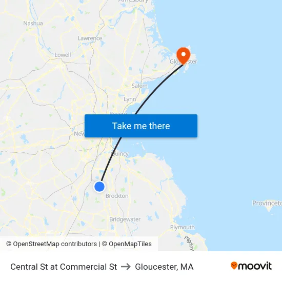 Central St at Commercial St to Gloucester, MA map