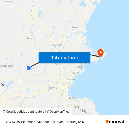 Rt 2/495 Littleton Station to Gloucester, MA map