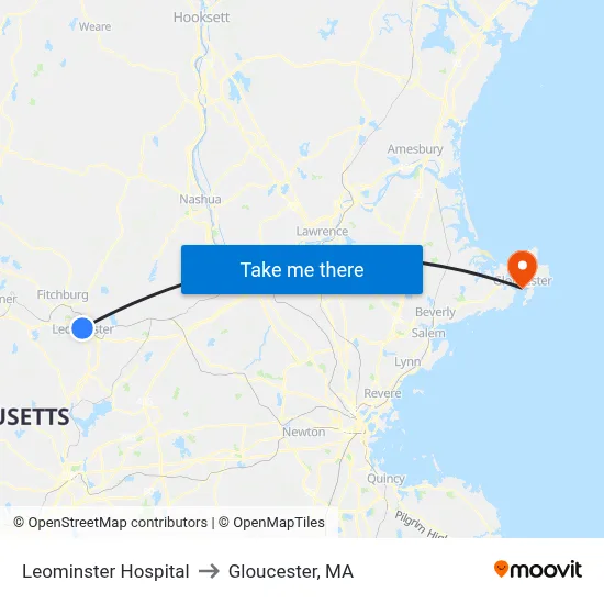 Leominster Hospital to Gloucester, MA map