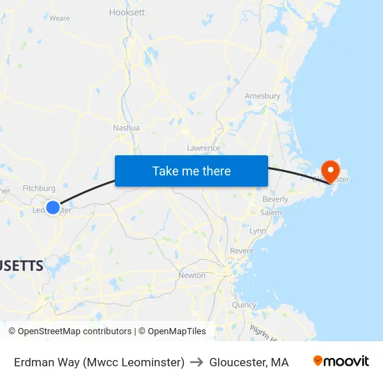 Erdman Way (Mwcc Leominster) to Gloucester, MA map