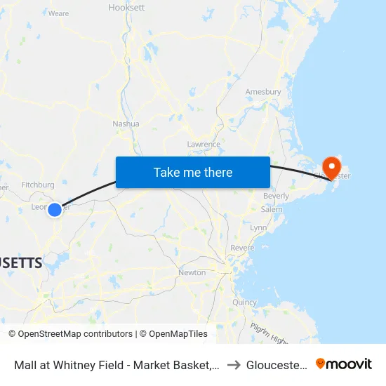 Mall at Whitney Field - Market Basket, Leominster to Gloucester, MA map