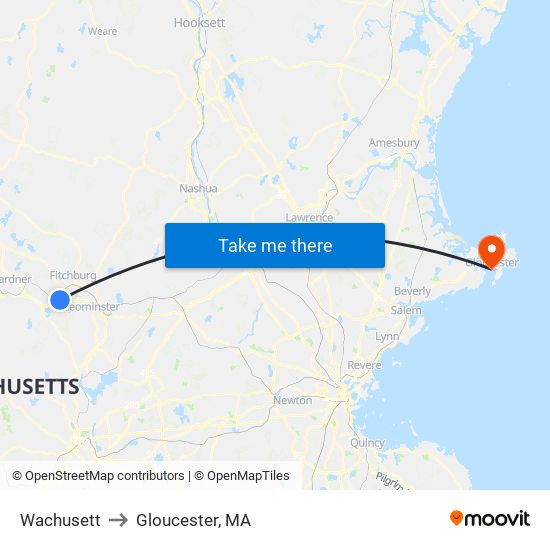 Wachusett to Gloucester, MA map
