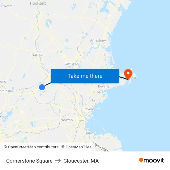 Cornerstone Square to Gloucester, MA map