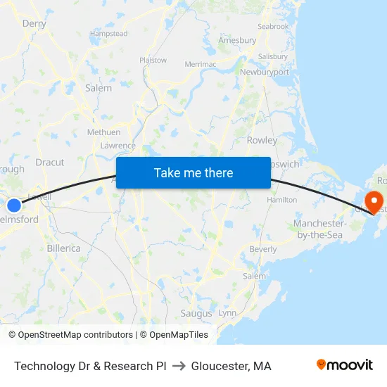 Technology Dr & Research Pl to Gloucester, MA map