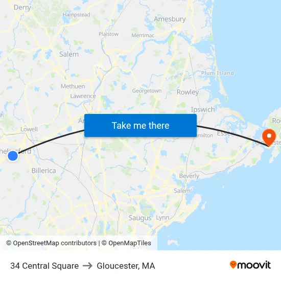 34 Central Square to Gloucester, MA map