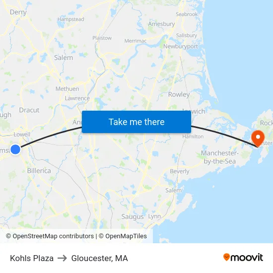 Kohls Plaza to Gloucester, MA map