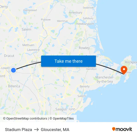 Stadium Plaza to Gloucester, MA map