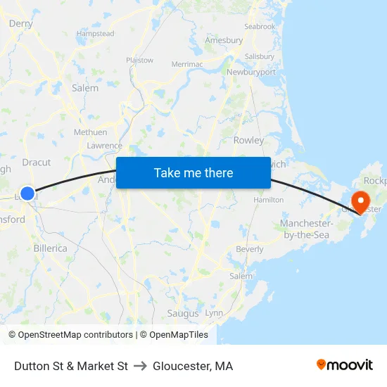 Dutton St & Market St to Gloucester, MA map