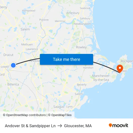 Andover St & Sandpipper Ln to Gloucester, MA map