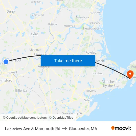 Lakeview Ave & Mammoth Rd to Gloucester, MA map