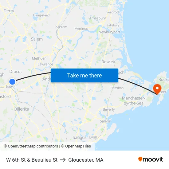 W 6th St & Beaulieu St to Gloucester, MA map