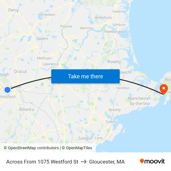 Across From 1075 Westford St to Gloucester, MA map