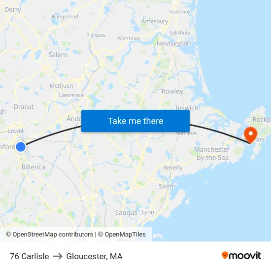 76 Carlisle to Gloucester, MA map