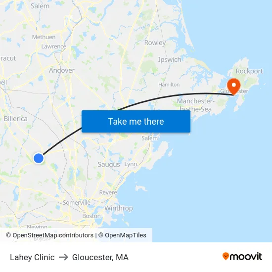 Lahey Clinic to Gloucester, MA map