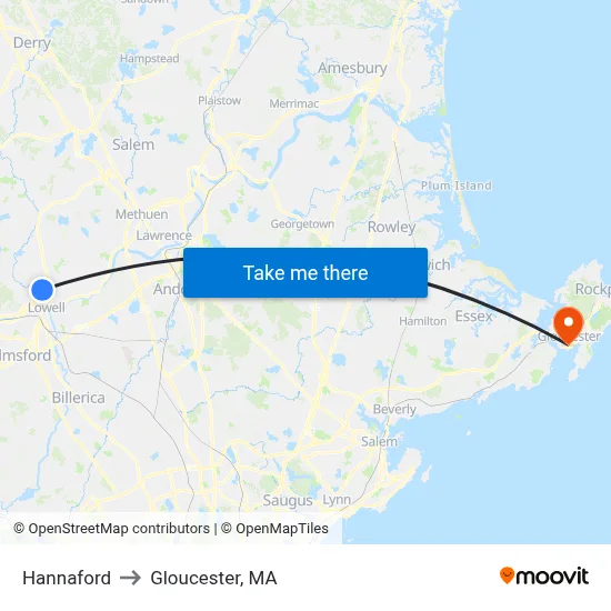 Hannaford to Gloucester, MA map