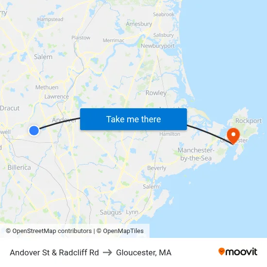 Andover St & Radcliff Rd to Gloucester, MA map