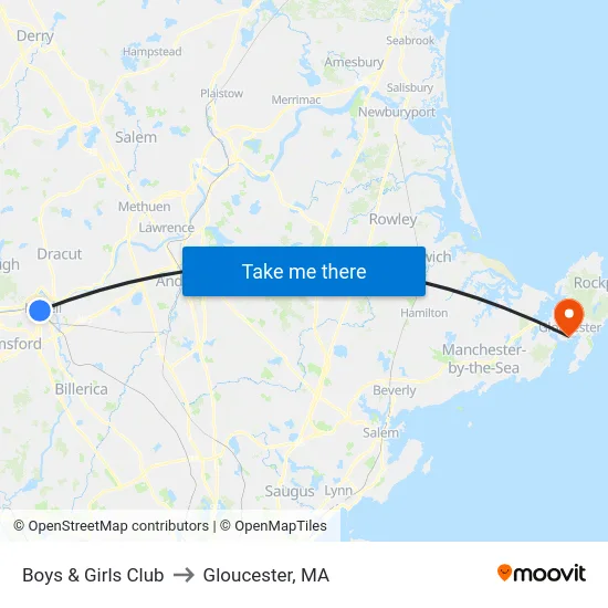 Boys & Girls Club to Gloucester, MA map