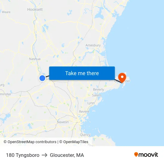 180 Tyngsboro to Gloucester, MA map