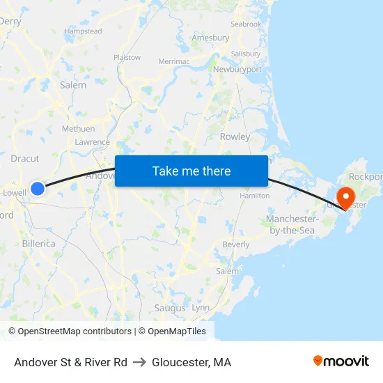 Andover St & River Rd to Gloucester, MA map