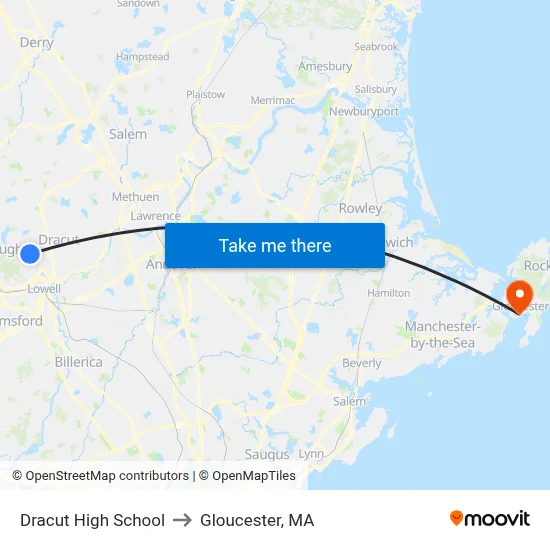 Dracut High School to Gloucester, MA map