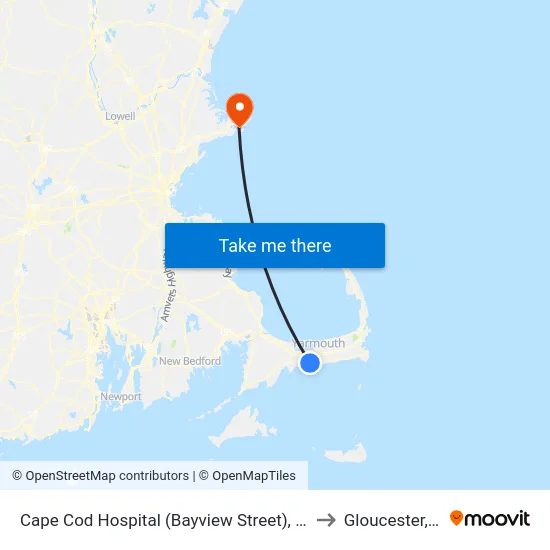 Cape Cod Hospital (Bayview Street), Hyannis to Gloucester, MA map