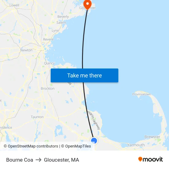 Bourne Coa to Gloucester, MA map