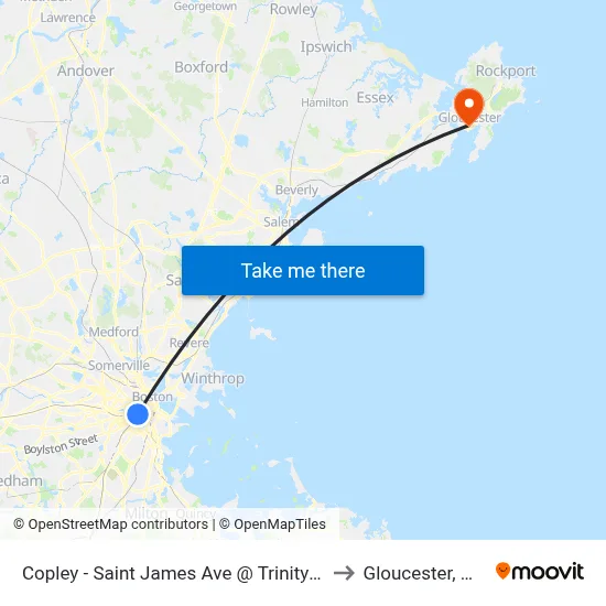 Copley - Saint James Ave @ Trinity Pl to Gloucester, MA map